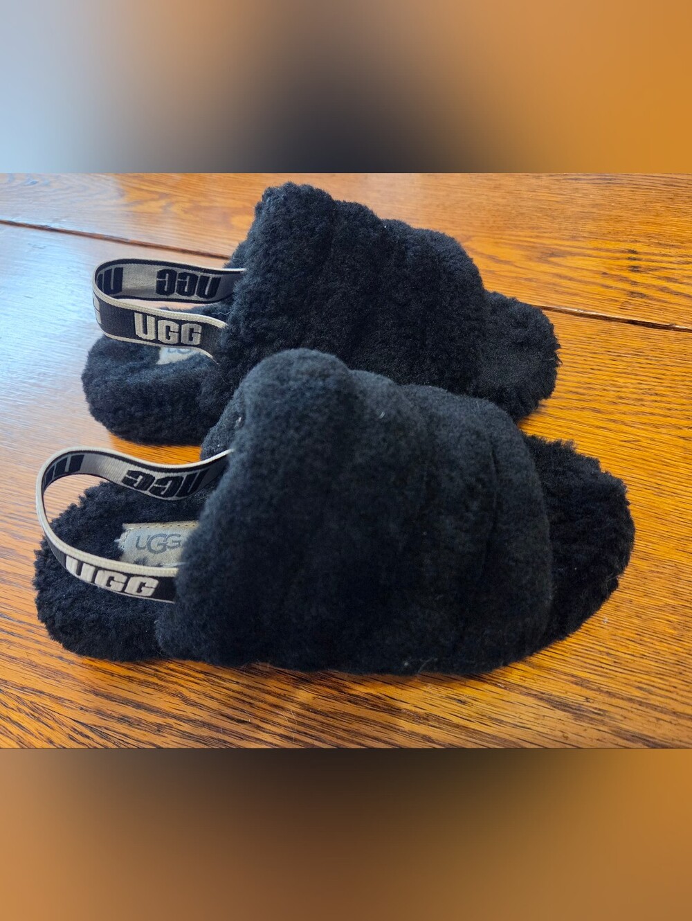 UGG Kids Black Fluff Slide Girl's Size 2